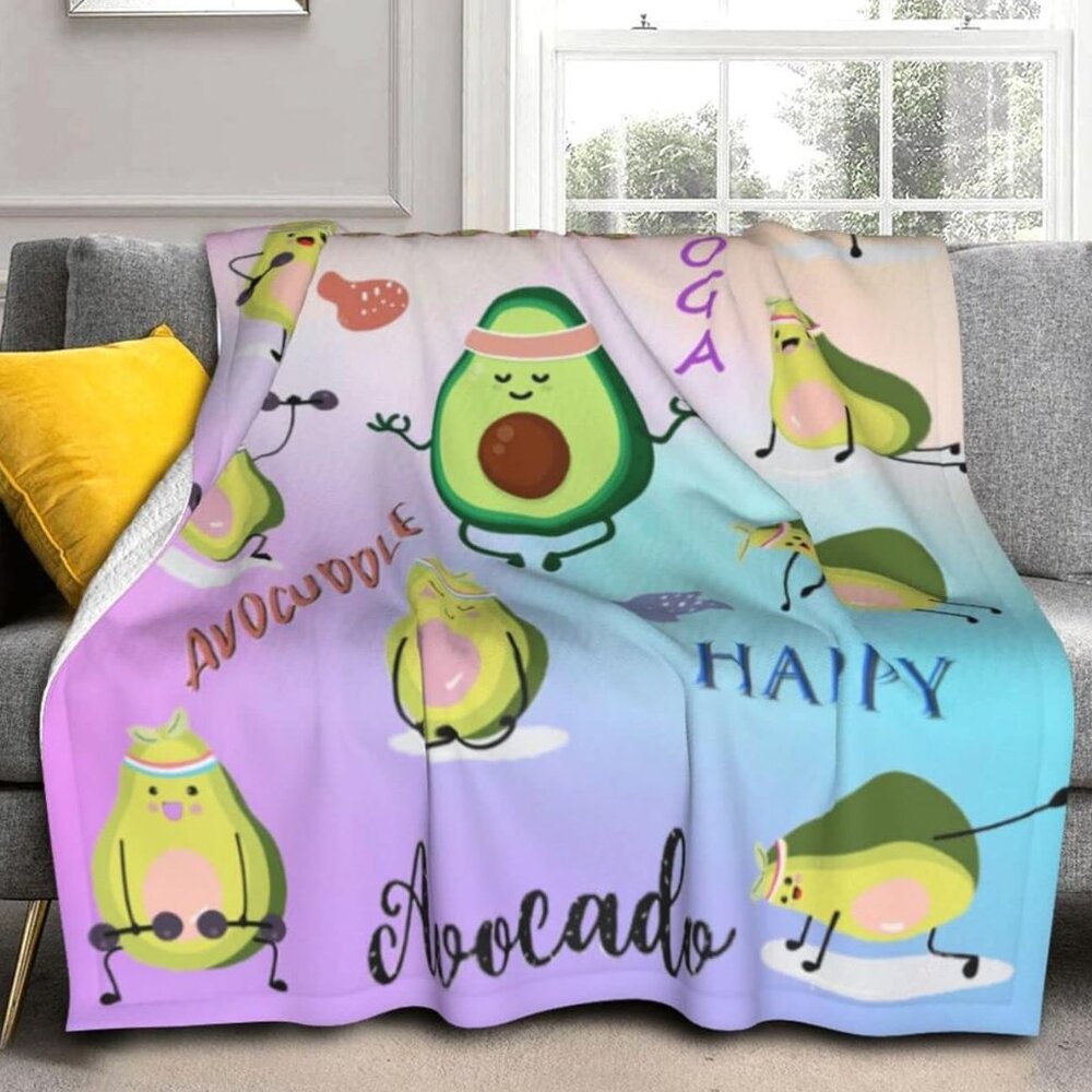 Kawaii Avocado Let’s Avocuddle Yoga Fleece Plush Throw Blanket 50x60 NEW SEALED